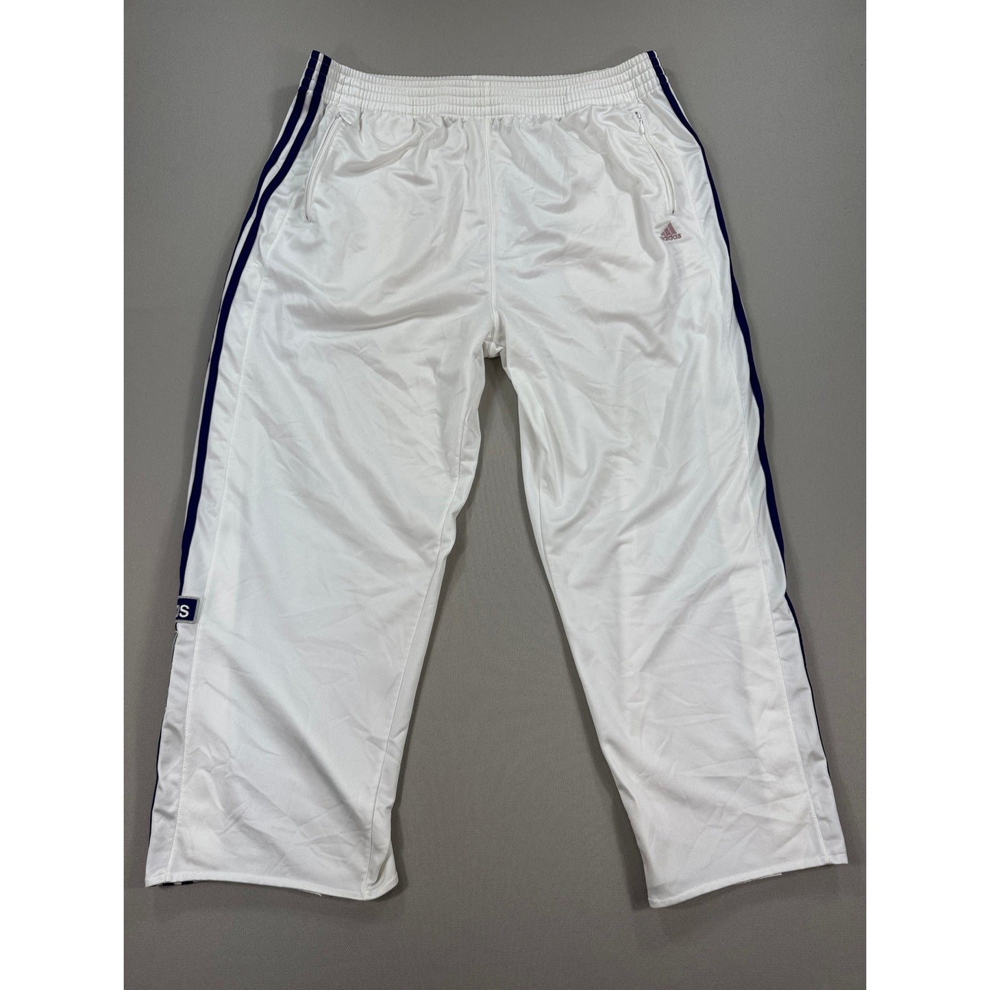 Vintage Adidas Track Pants mens XL White Three Stripe Side Snap Wide Leg Y2K