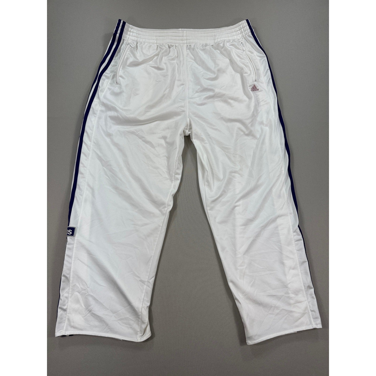 Vintage Adidas Track Pants mens XL White Three Stripe Side Snap Wide Leg Y2K