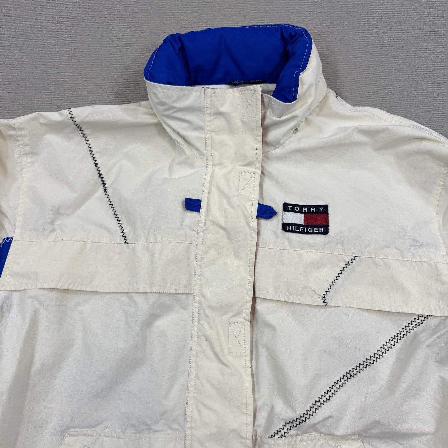 Vintage 90s Tommy Hilfiger Sailing Gear Jacket mens XL White Full Zip Hoodie
