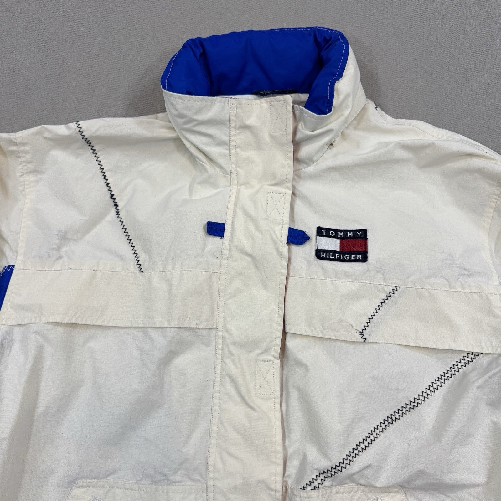 Vintage 90s Tommy Hilfiger Sailing Gear Jacket mens XL White Full Zip Hoodie