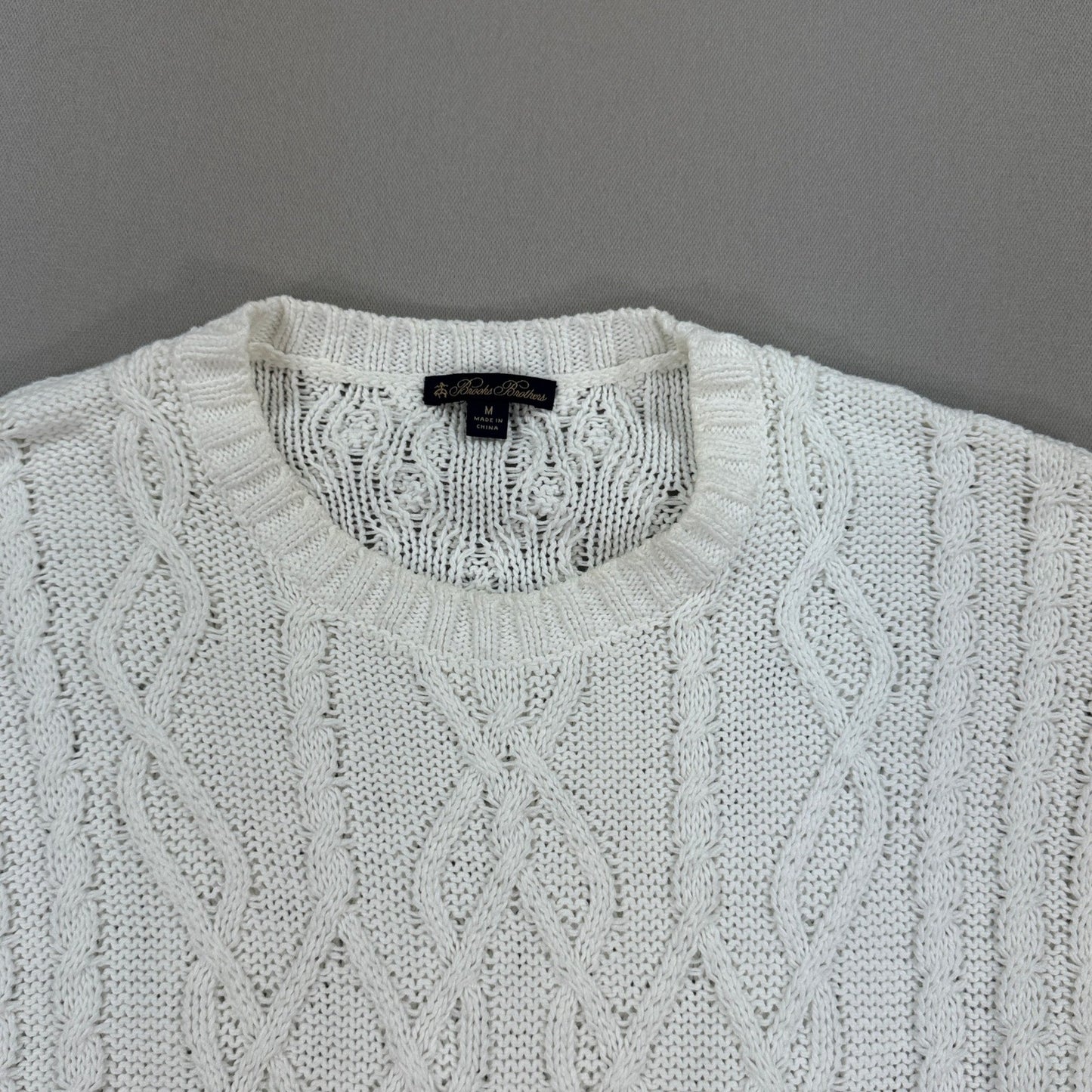 Brooks Brothers Cable Knit Sweater Womens Medium White Cotton Blend Crewneck