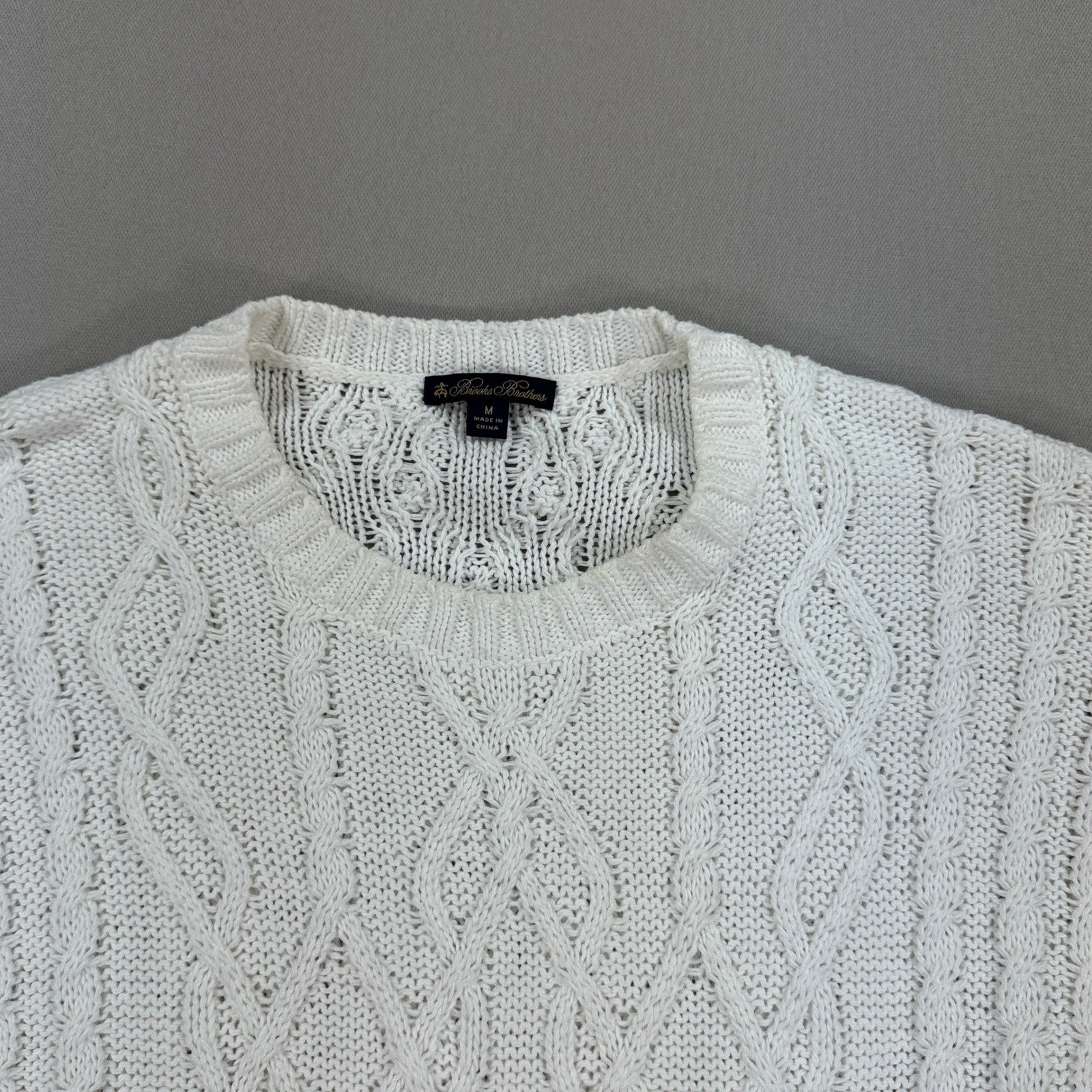 Brooks Brothers Cable Knit Sweater Womens Medium White Cotton Blend Crewneck