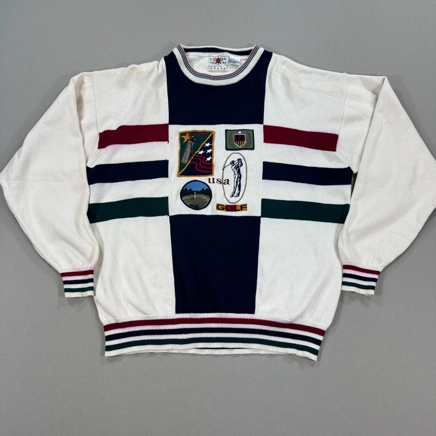 VTG 90s Cotton Traders Golf Sweater mens Medium Colorful Knitted Fall Spring