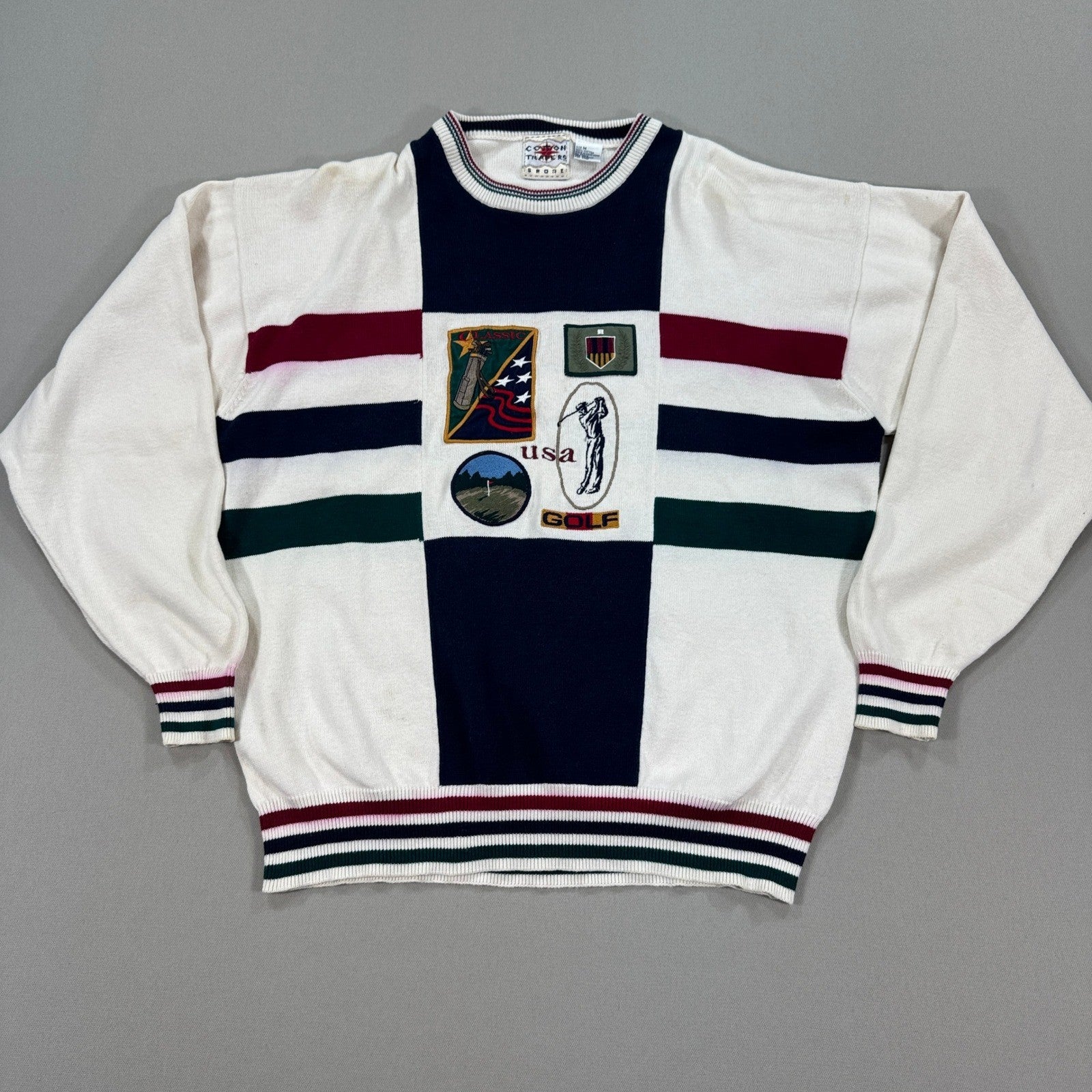 VTG 90s Cotton Traders Golf Sweater mens Medium Colorful Knitted Fall Spring