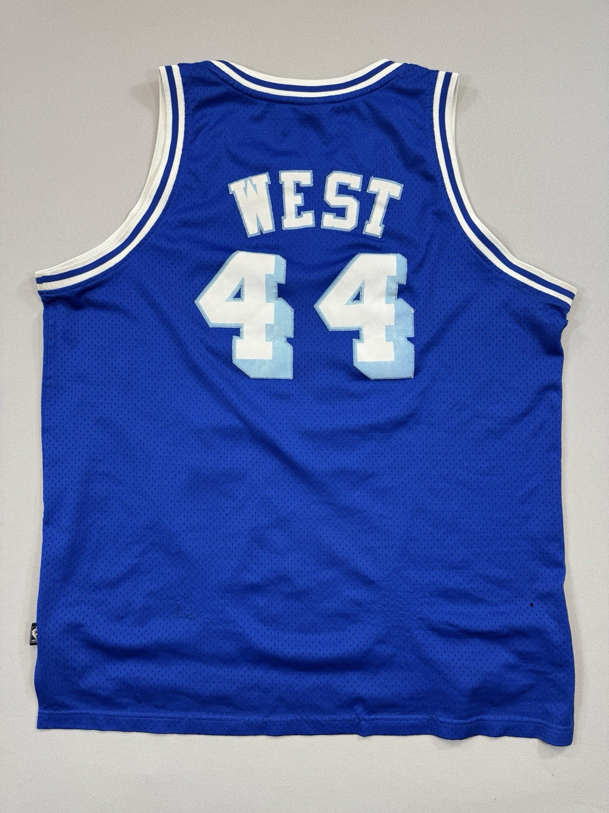Vintage Reebok Los Angeles Lakers Jerry West #44 mens 2XL Blue Jersey Length +2