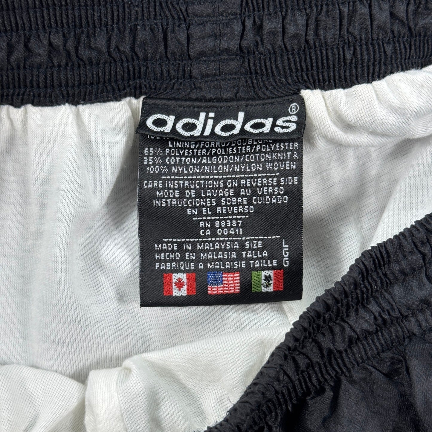 Vintage 90s Adidas Track Pants Mens L Black Elastic Waist Windbreaker Trefoil