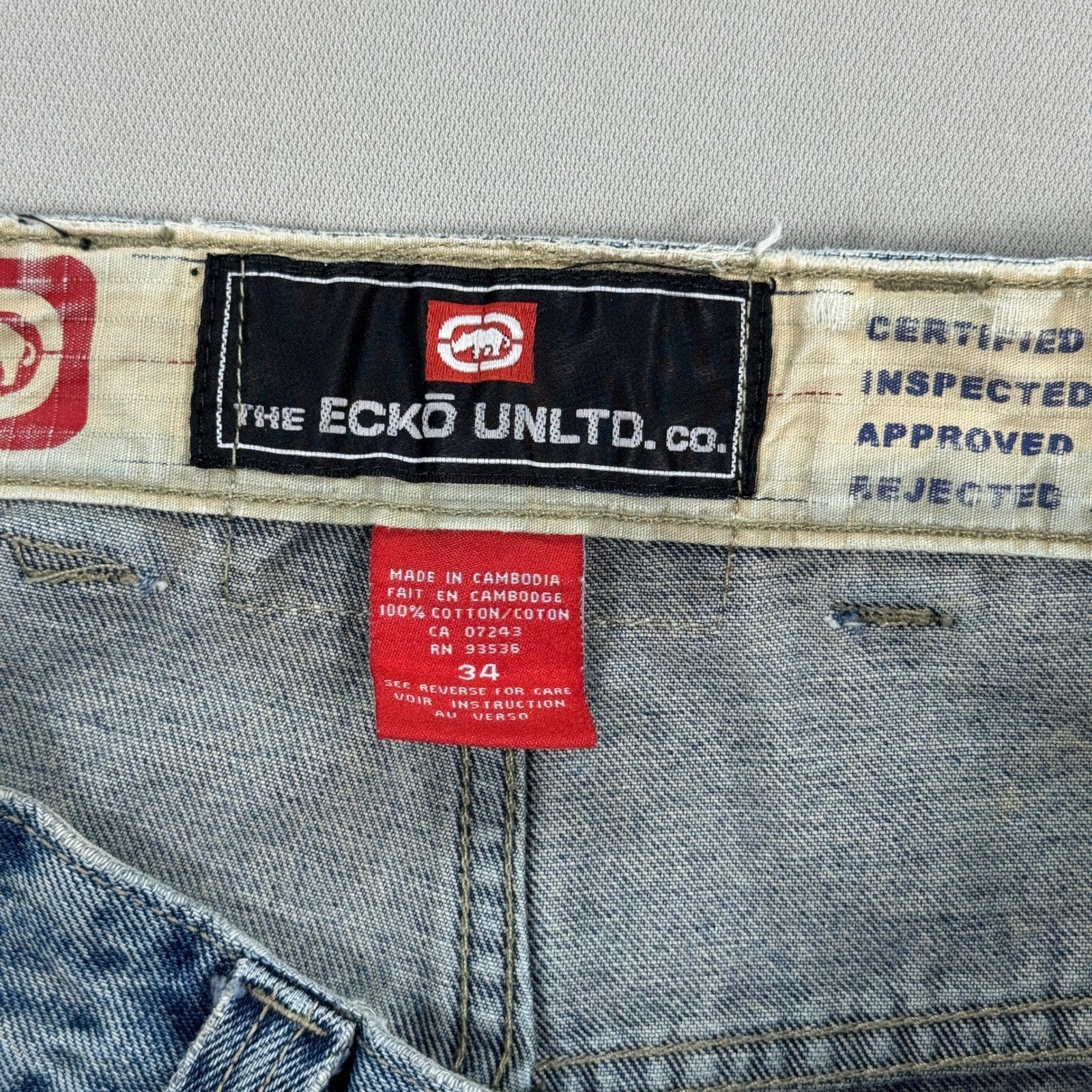 Ecko Unltd. Carpenter Jeans mens Sz 34 Denim Cargo Pockets Baggy Distressed Y2K