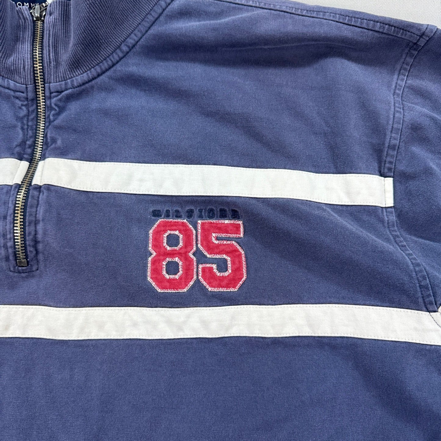 Tommy Hilfiger Rugby Shirt Long Sleeve mens 2XL Blue White Stripe Quarter Zip