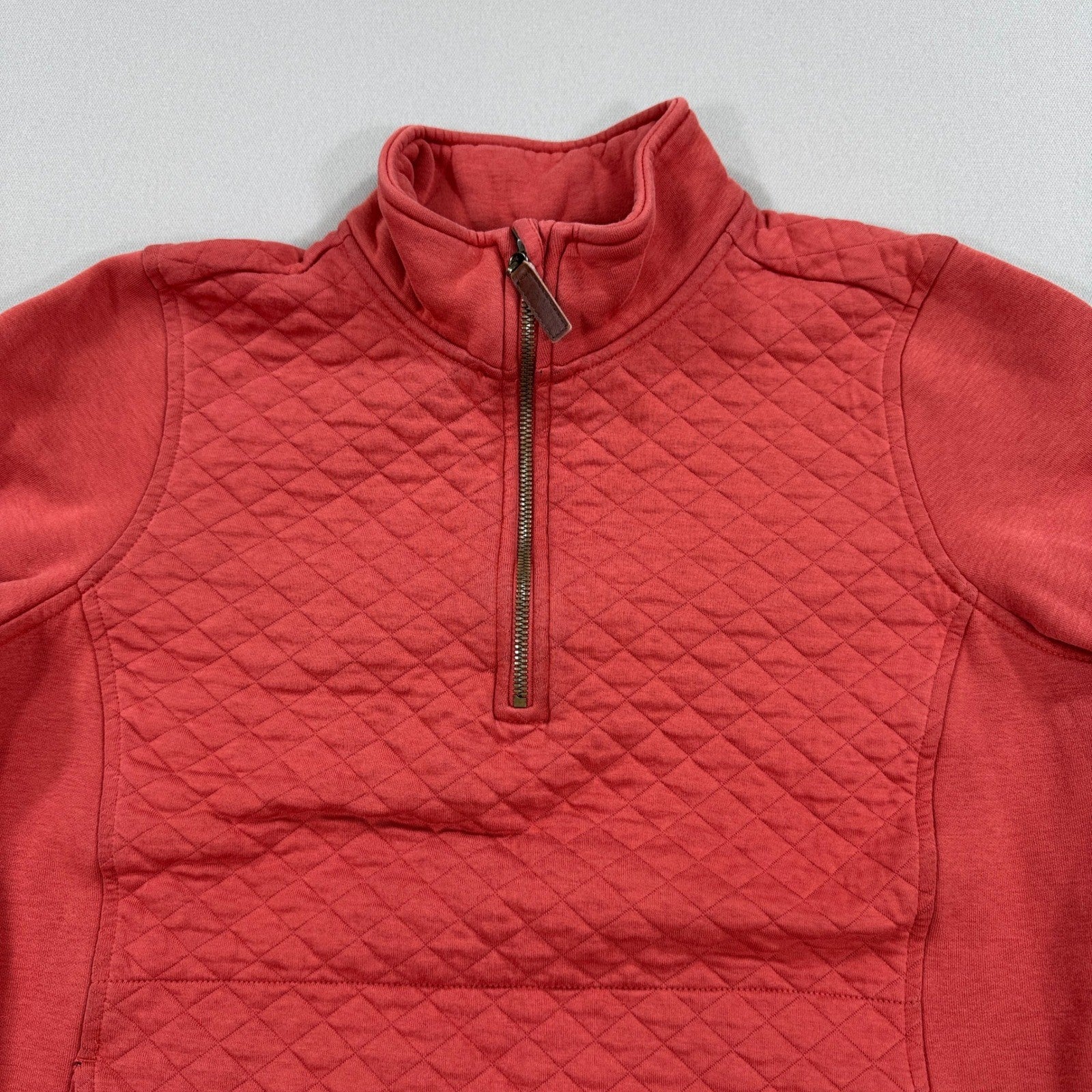 LL Bean Quilted Pullover Womens Medium Quarter Zip Red Long Sleeve