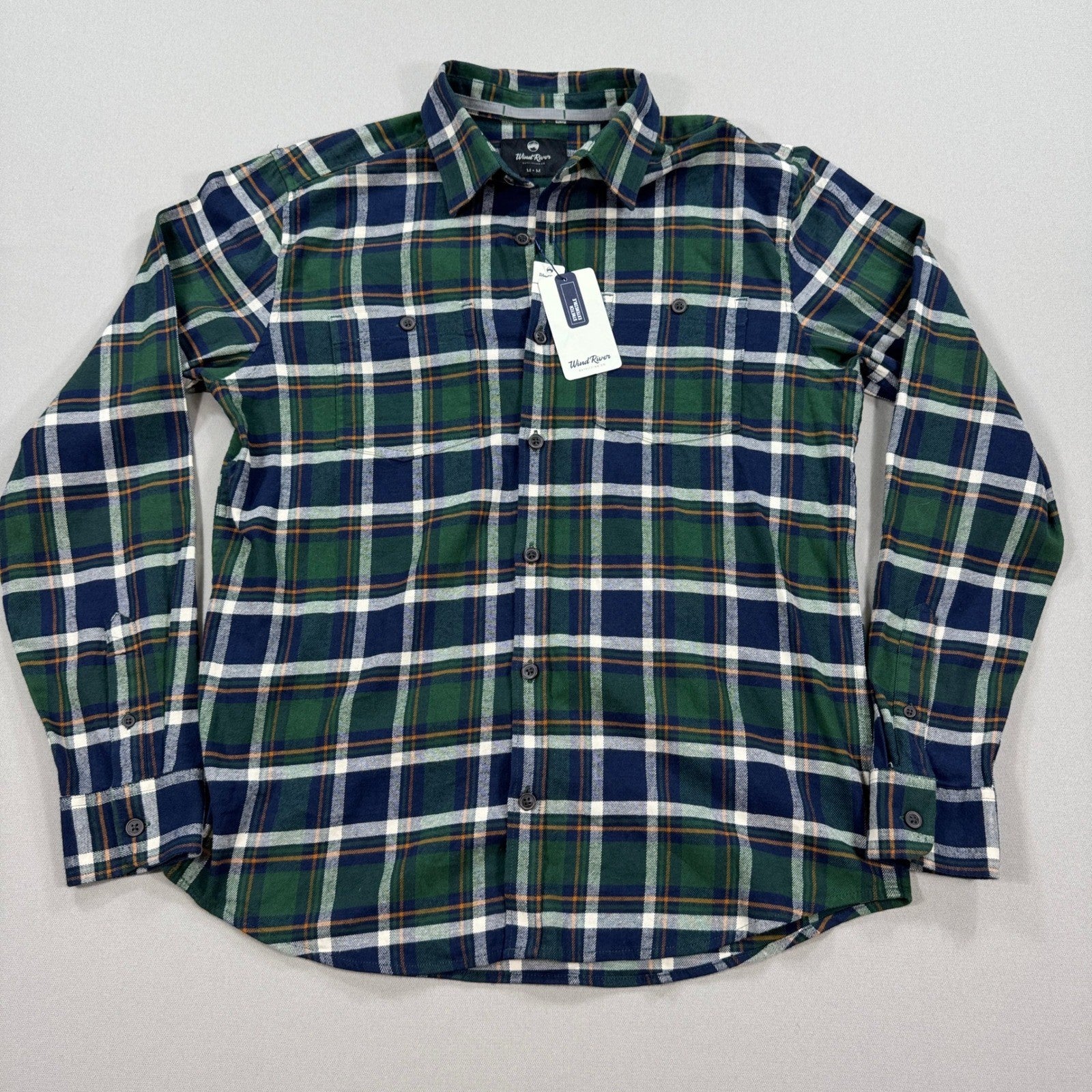 NWT Wind River Outfitters Mens Medium Flannel Shirt Plaid Button Down Green Blue