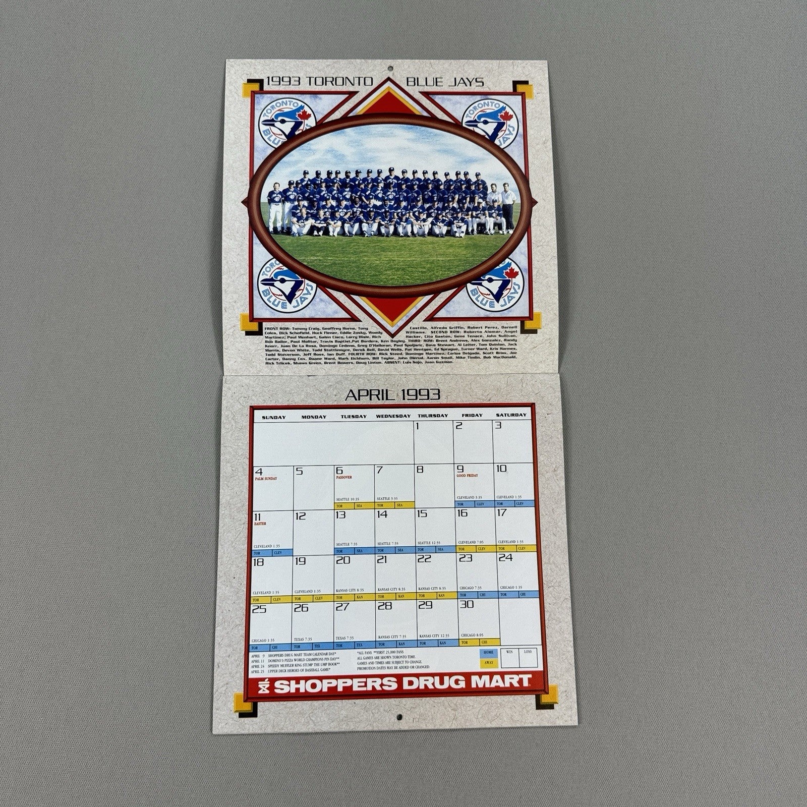 Blue jays 1993 Team Signed Calendar Shoppers Drug Mart Mint Condition RARE