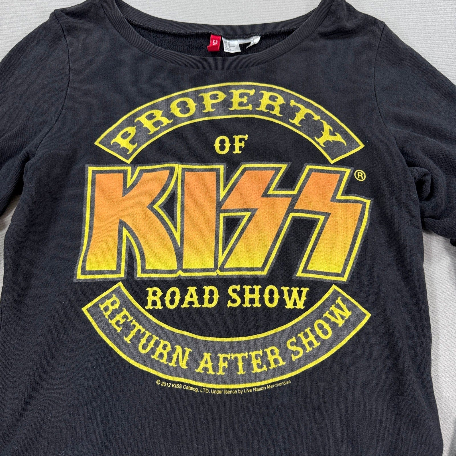 KISS Road Show 2012 Graphic Sweatshirt Womens Size 10 Black Gold Writing H&M
