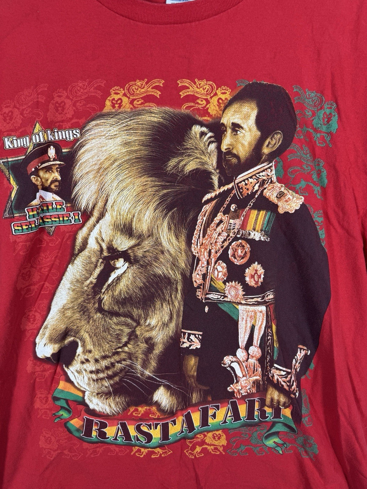 Vintage Haile Selassie Rasta Reggae Rap Tee Big Logo Shirt Red T Shirt XL