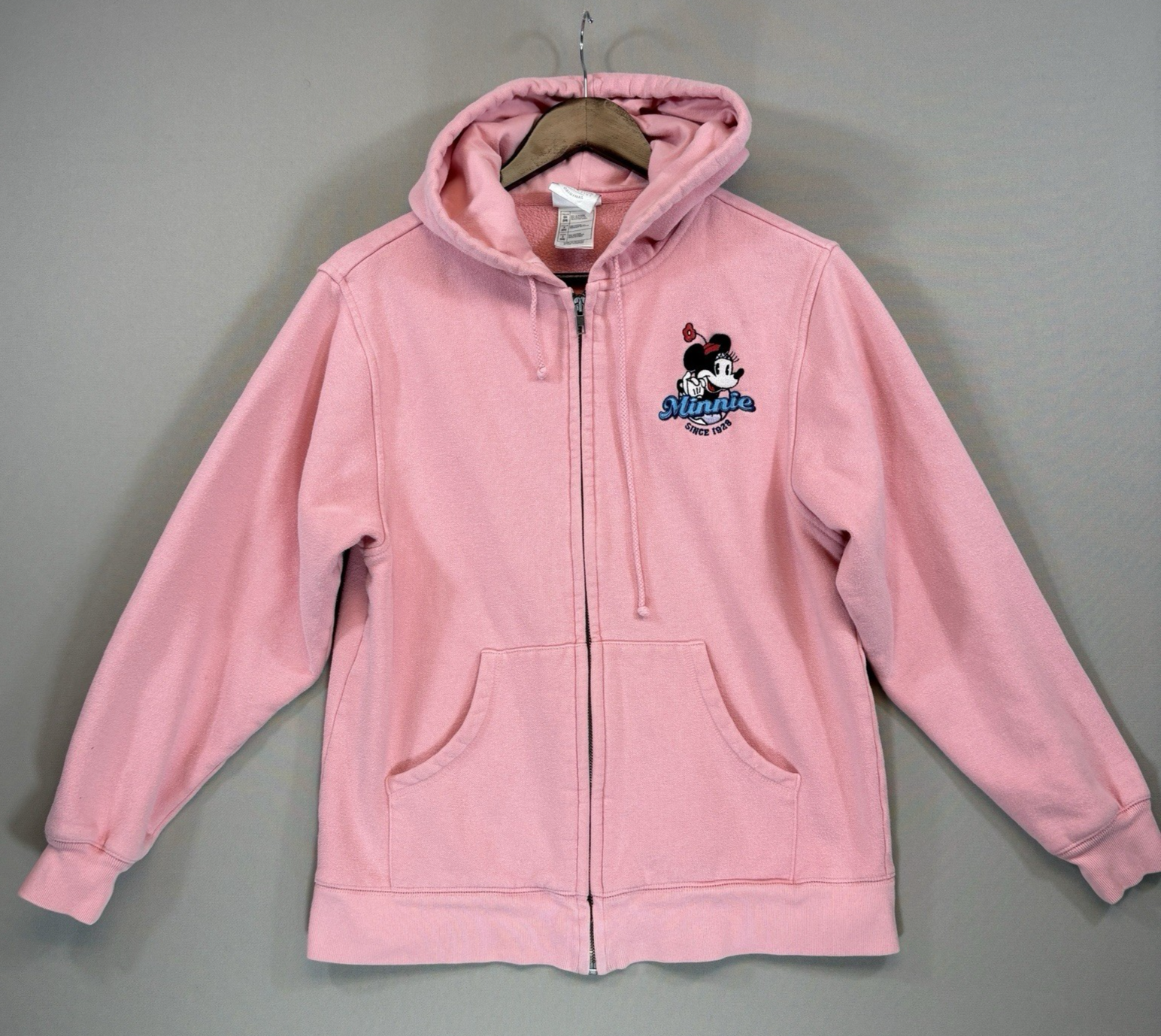 Disney Minnie Mouse Pink Zip Up Hoodie Womens Small Fleece Hooded Sweatshirt