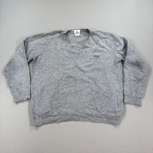 Lacoste V-Neck Sweater mens Size 6 Gray Wool Cashmere Blend Logo Pullover