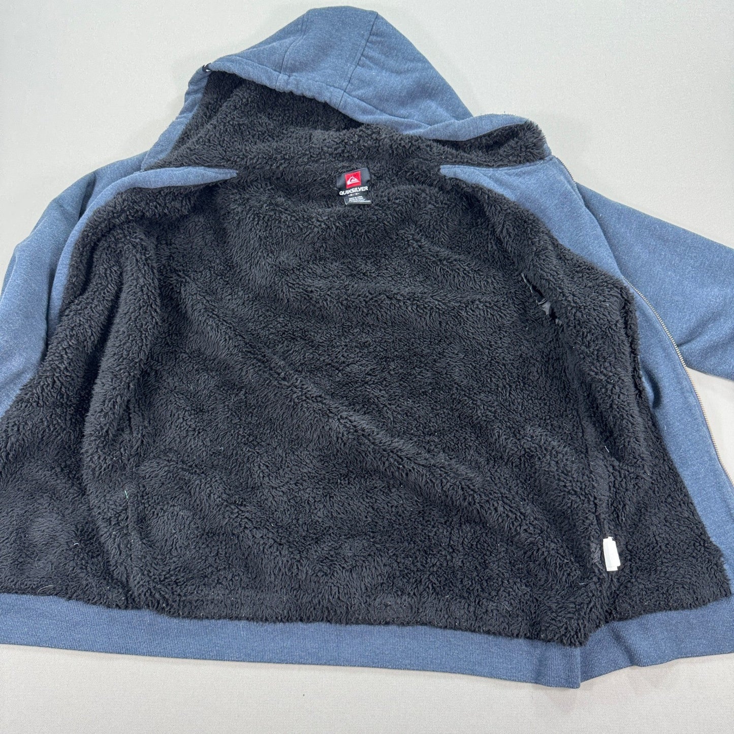 Quiksilver Sherpa Lined Hoodie Zip Up Fleece Insulated mens Medium Blue Skater