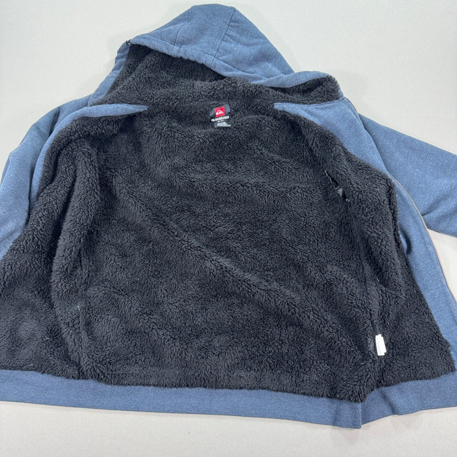 Quiksilver Sherpa Lined Hoodie Zip Up Fleece Insulated mens Medium Blue Skater