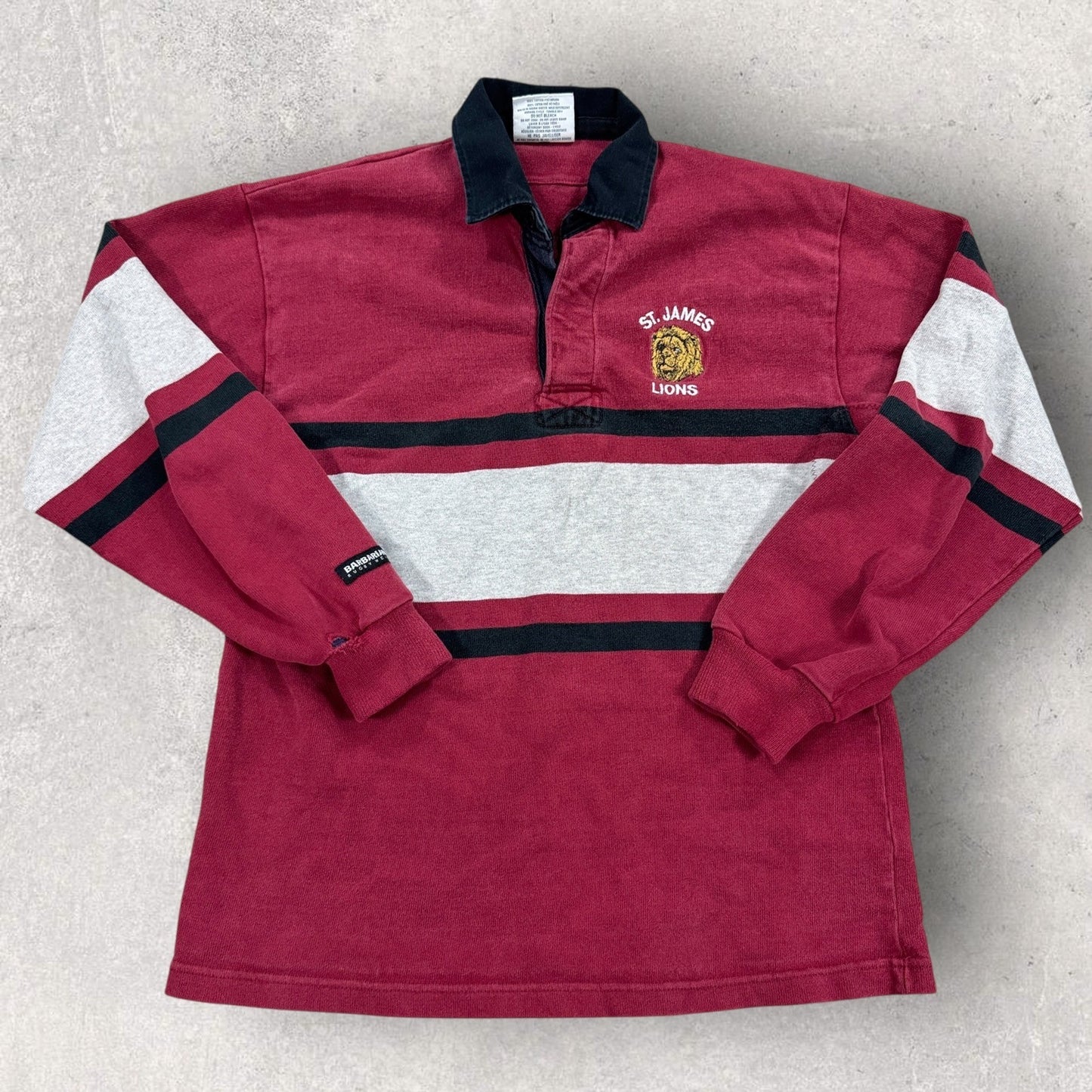 Vintage Barbarian Rugby Polo Shirt St James Lions Long Sleeve mens Small Red