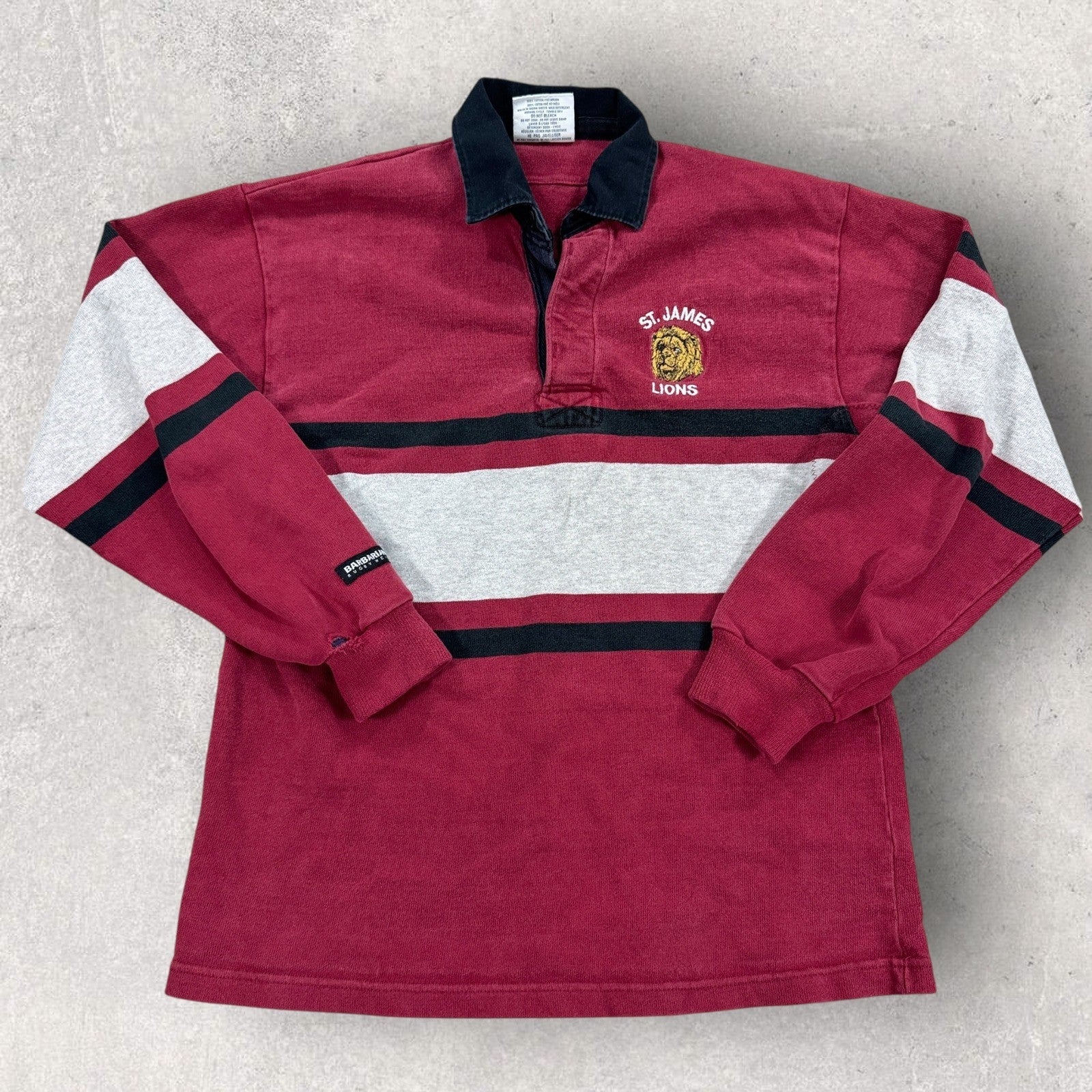 Vintage Barbarian Rugby Polo Shirt St James Lions Long Sleeve mens Small Red