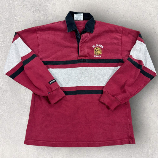 Vintage Barbarian Rugby Polo Shirt St James Lions Long Sleeve mens Small Red