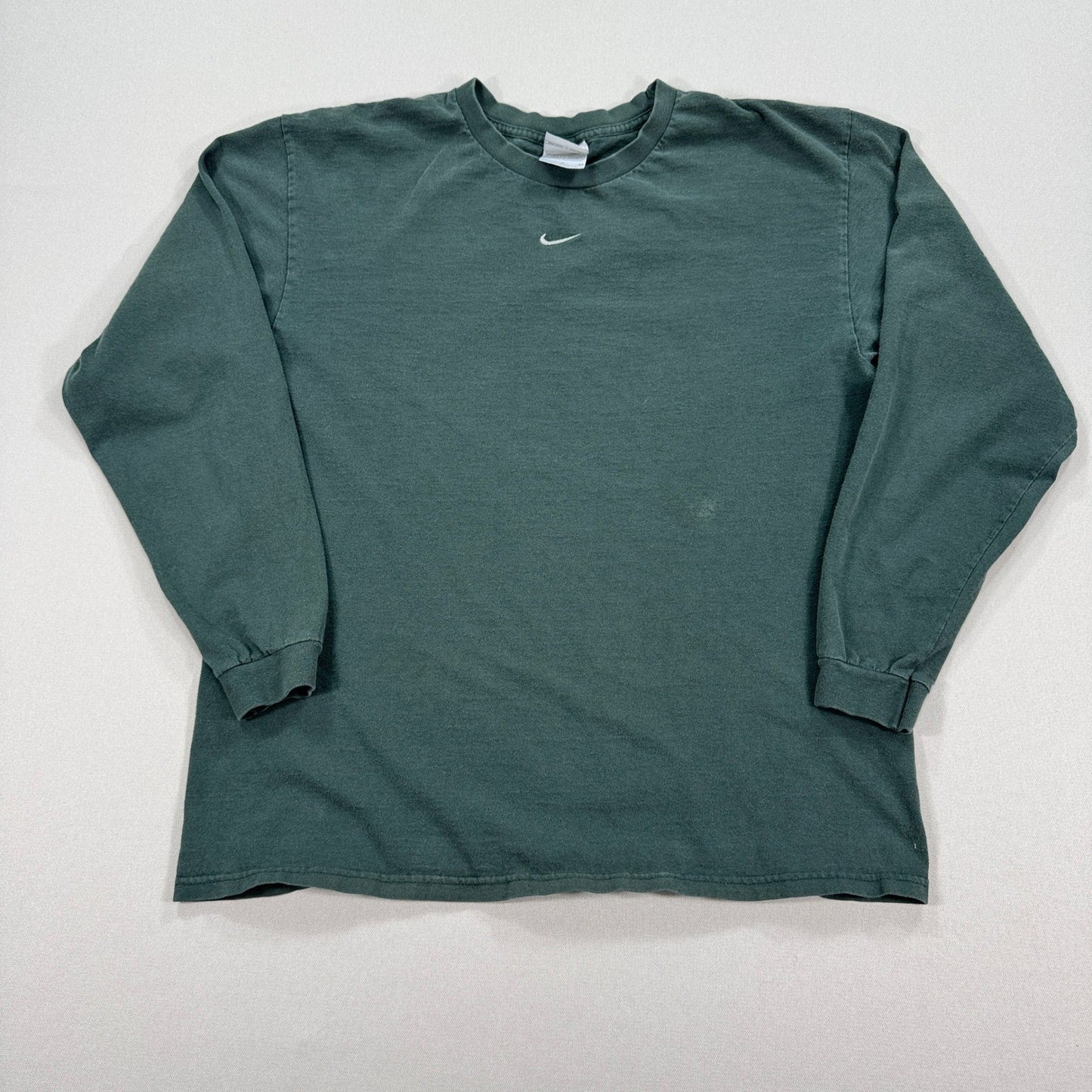 Vintage Y2K Nike Shirt mens Large Green Sage Center Swoosh Long Sleeve Pullover