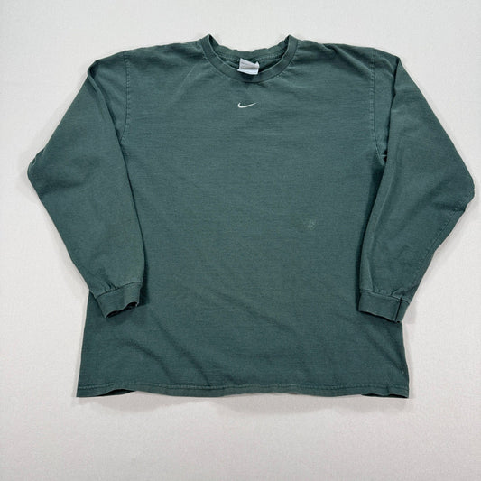 Vintage Y2K Nike Shirt mens Large Green Sage Center Swoosh Long Sleeve Pullover