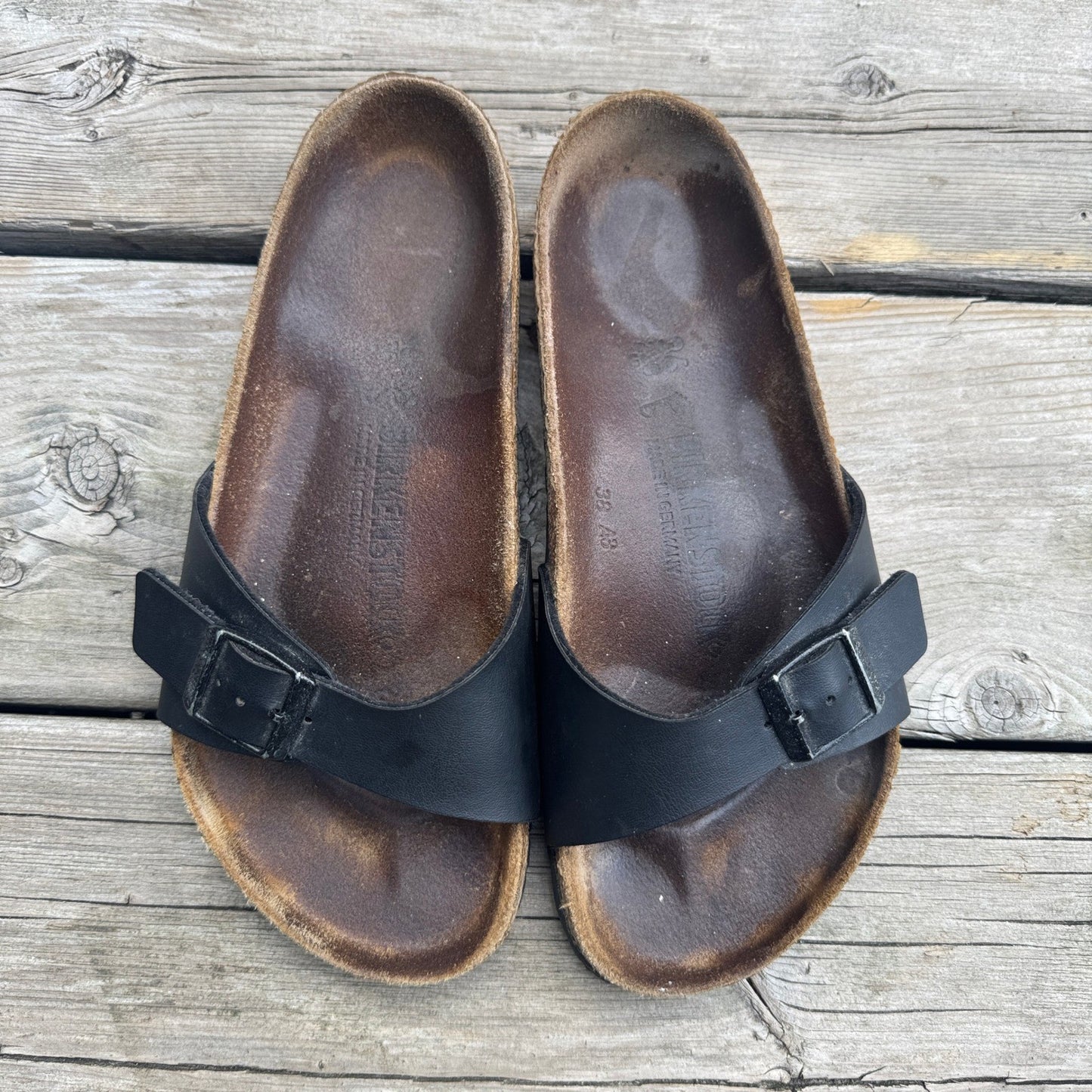 Birkenstock US 8 Madrid One Strap Black Slip On Slides Sandals Womens 36