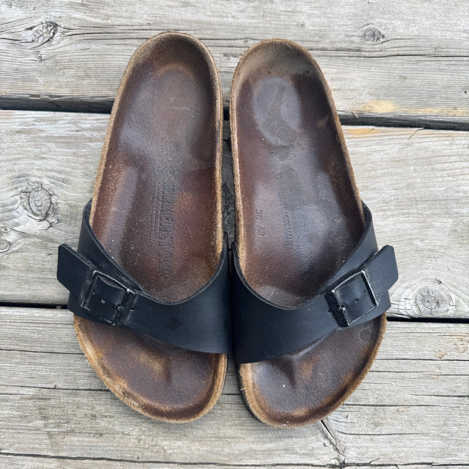 Birkenstock US 8 Madrid One Strap Black Slip On Slides Sandals Womens 36