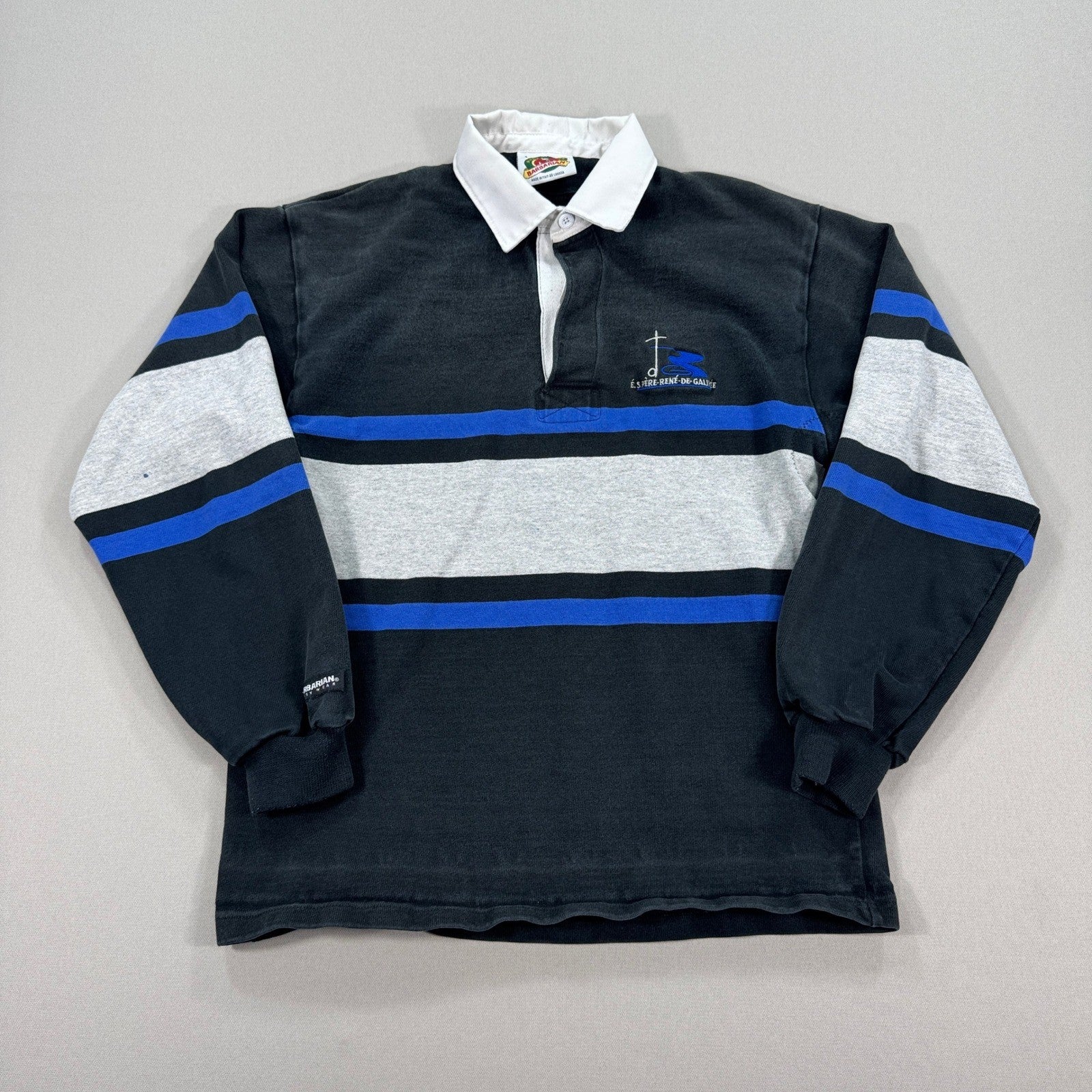Vintage Barbarian Rugby Shirt mens Small Black Blue Stripe Long Sleeve Canada