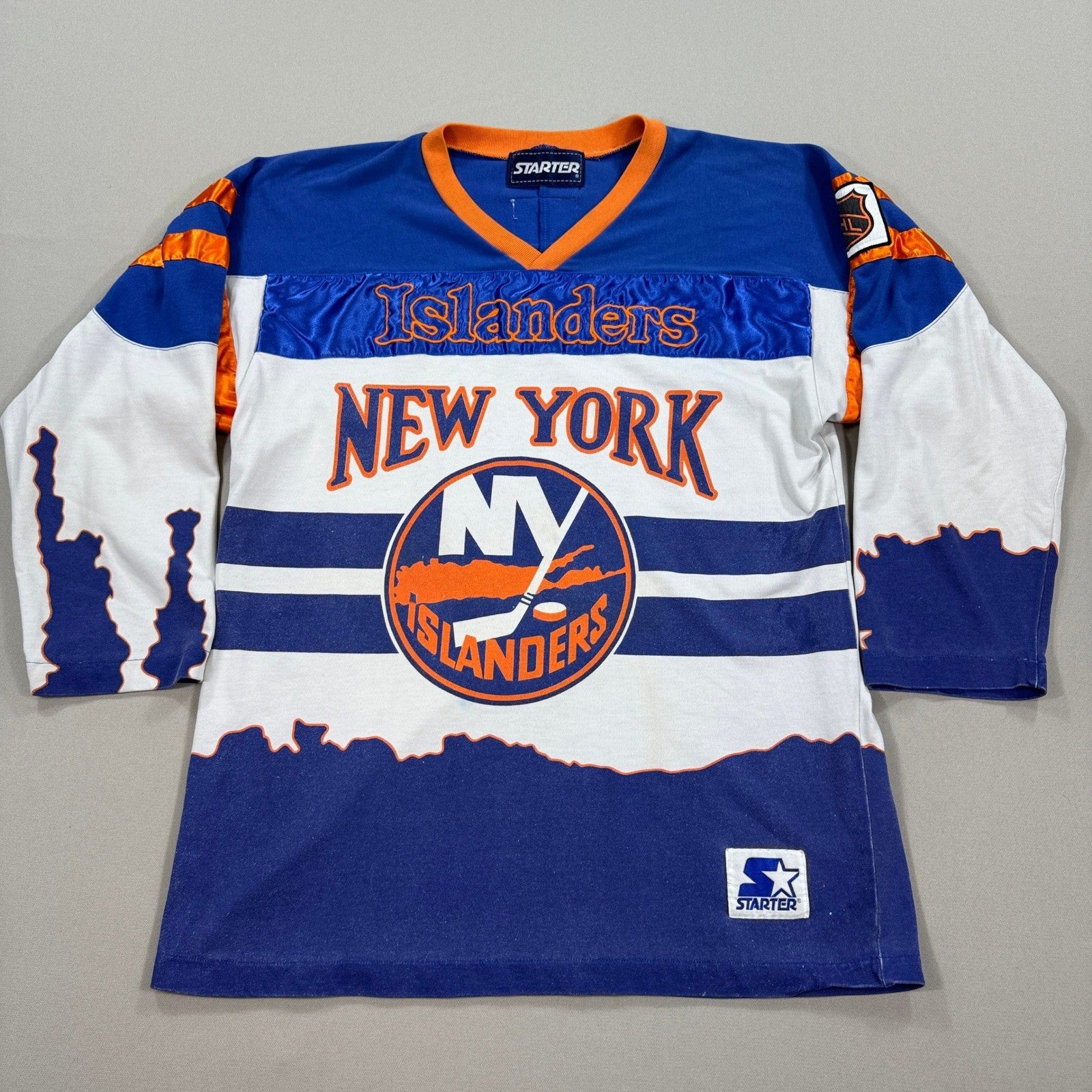 RARE VTG 90s NHL New York Islanders Starter Hockey Jersey AOP SIZE Large