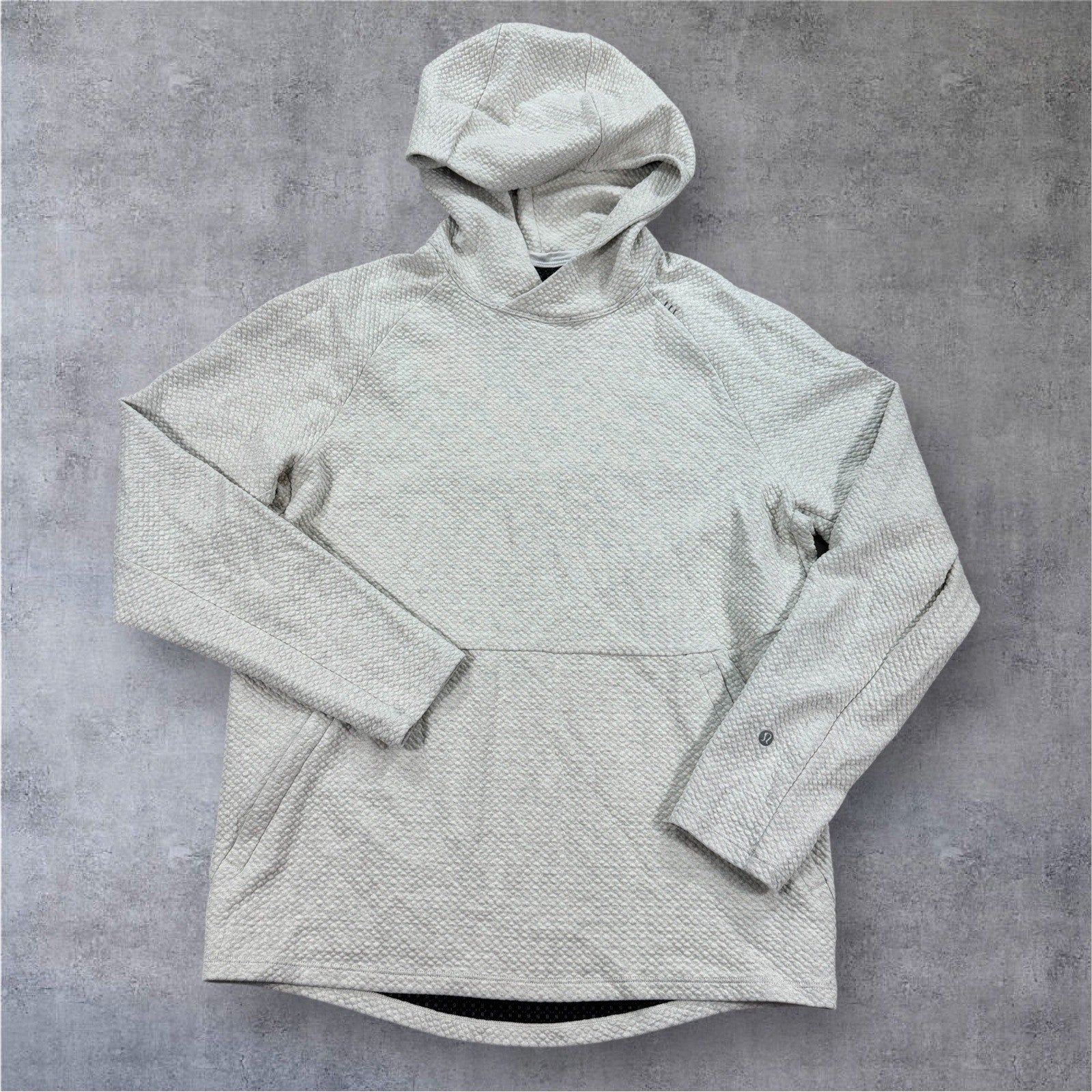 Lululemon At Ease Hoodie mens Medium Heather Light Gray Textured Knit Pullover