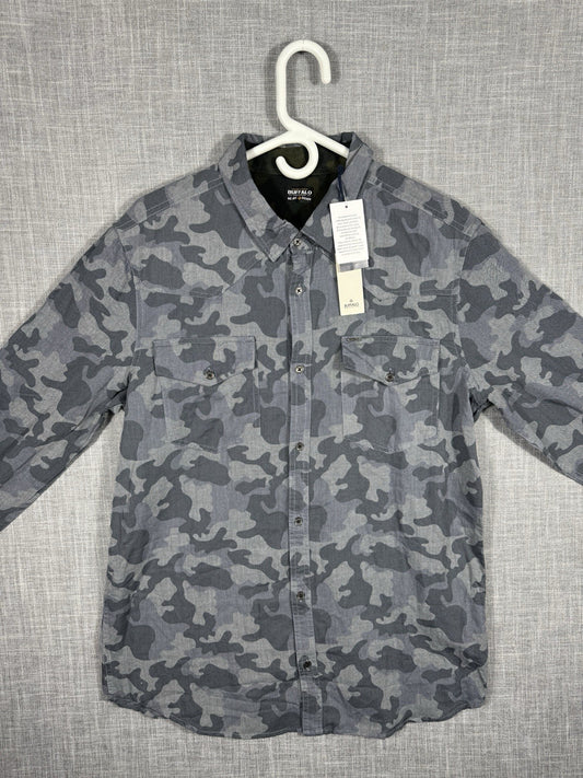 BUFFALO DAVID BITTON Camo Shirt Long Sleeve Sz Large Button Up New Msrp $99