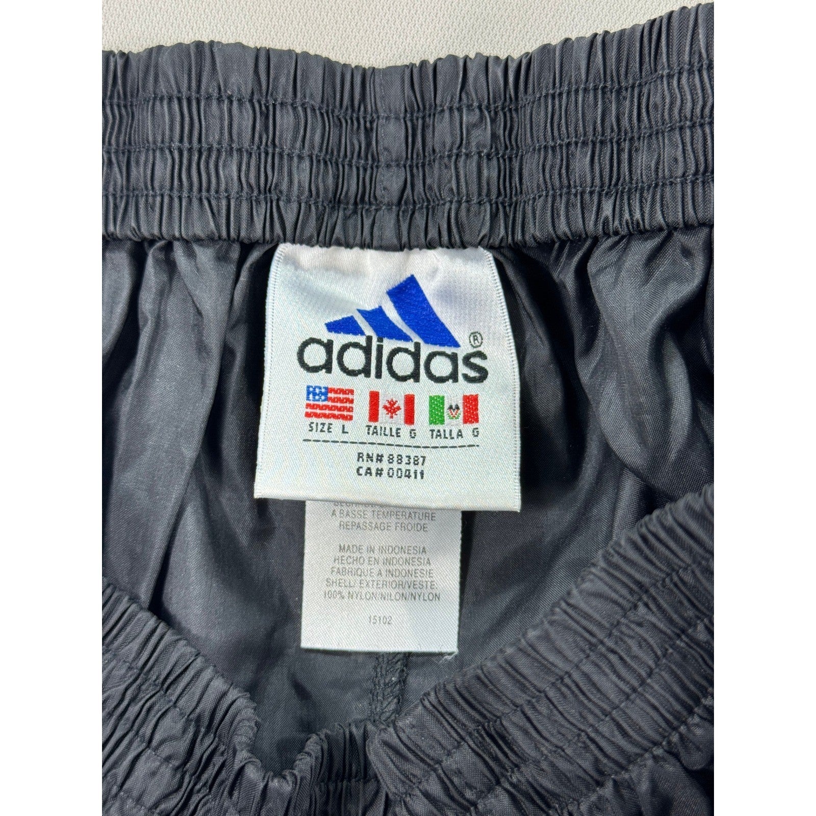 Vintage Adidas Track Pants Tearaway Mens Large Black Snap Up Trefoil Wide Leg