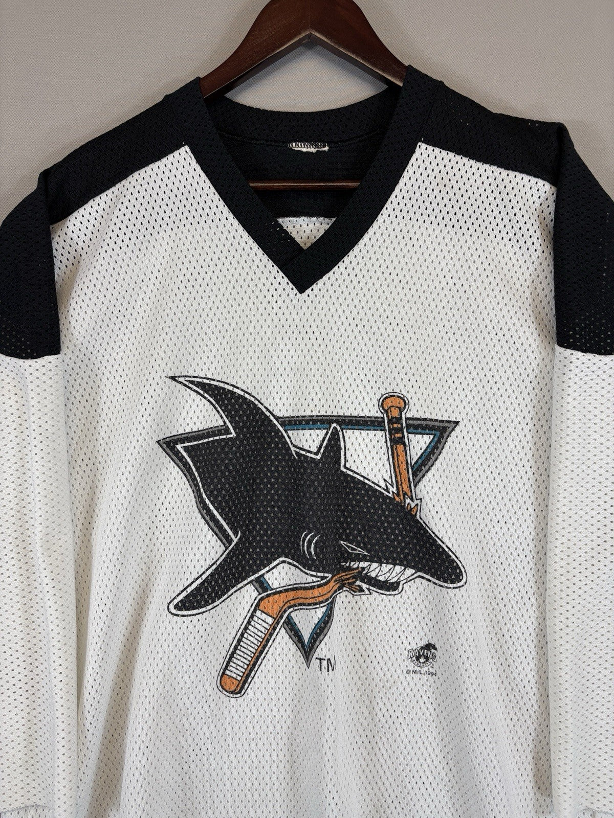 Vintage 1994 San Jose Sharks Ravens Jersey mens XL White Cut off sleeves