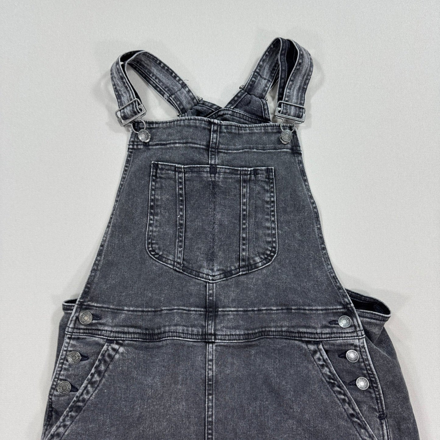 Gap Denim Midi Overalls Dress Womens Medium Black Distressed Adjustable Straps