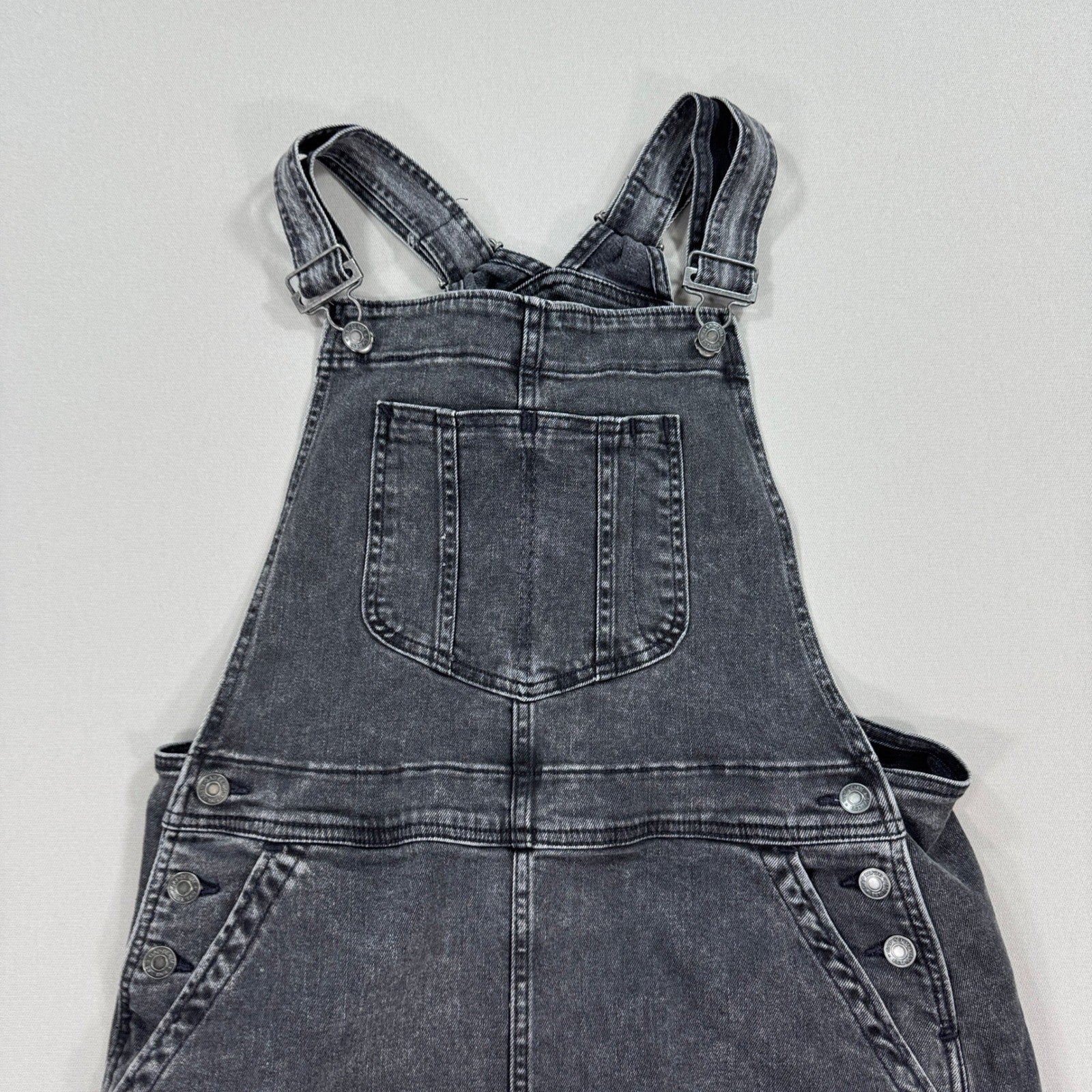 Gap Denim Midi Overalls Dress Womens Medium Black Distressed Adjustable Straps