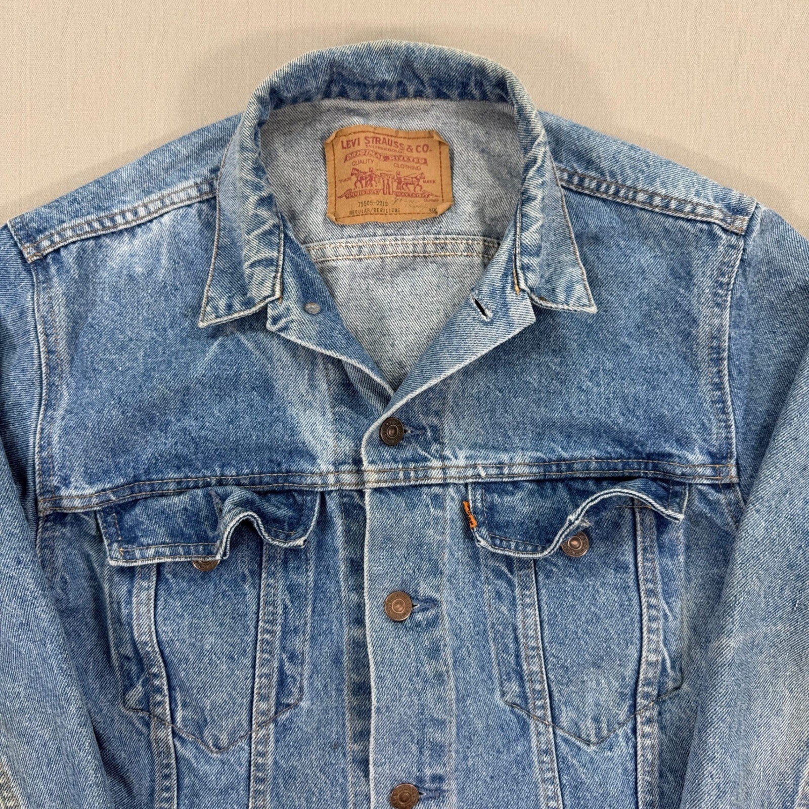 Vintage Levi's 75505-0212 Denim Jacket mens Sz 40 Blue Orange Tab Canada Made