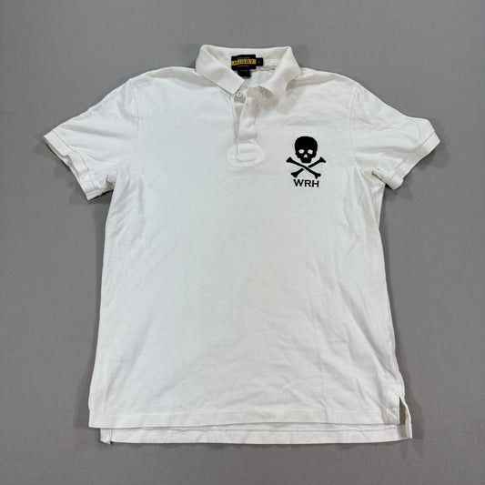 Vintage Ralph Lauren Rugby Skull & Bones Polo Shirt Mens Large White Embroidered