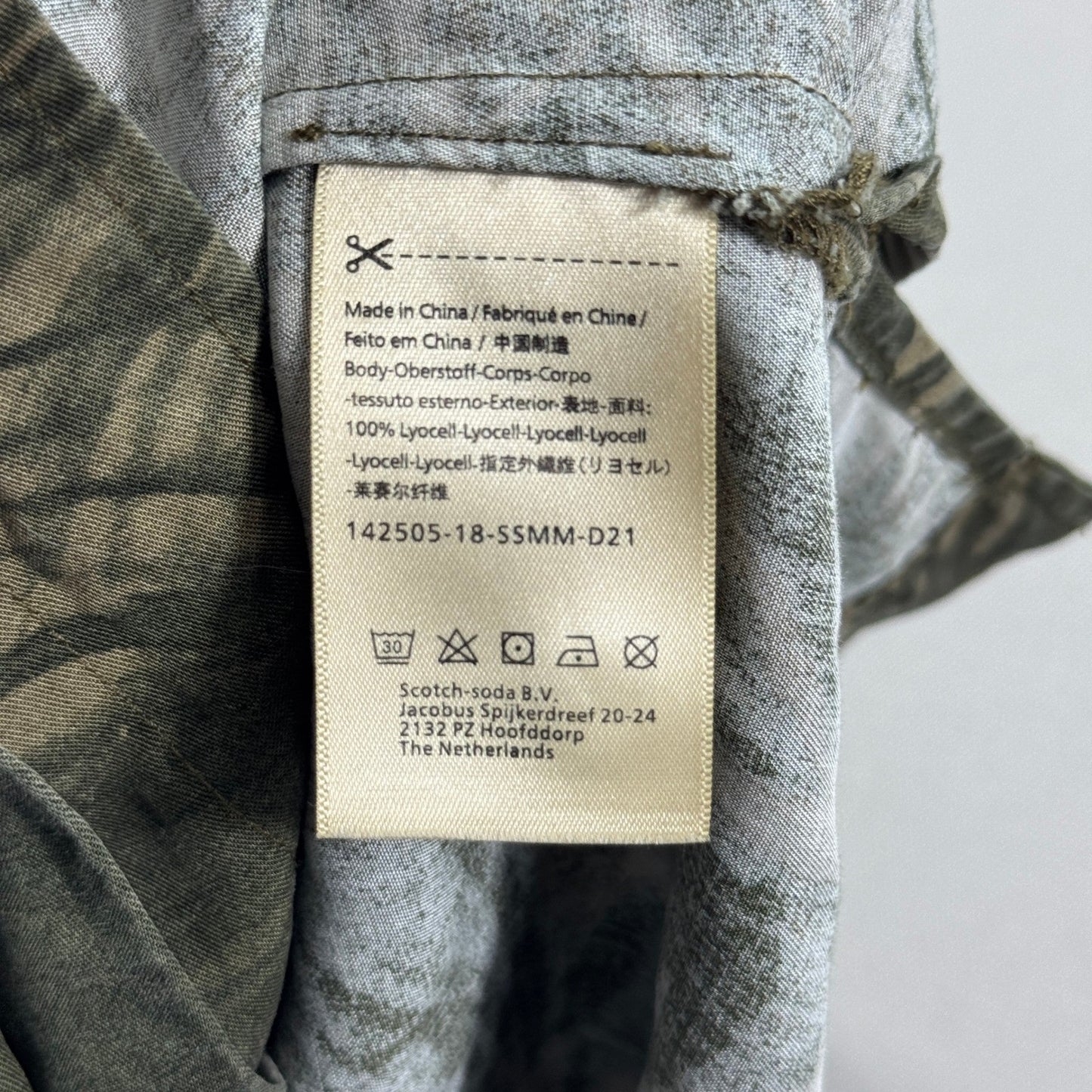 Scotch & Soda Polo Shirt mens Small Green Palm Print Button Down Regular Fit