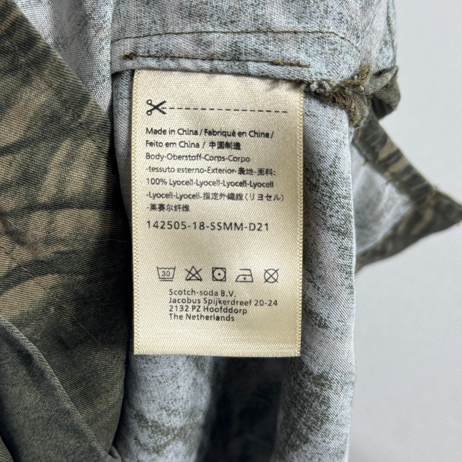 Scotch & Soda Polo Shirt mens Small Green Palm Print Button Down Regular Fit