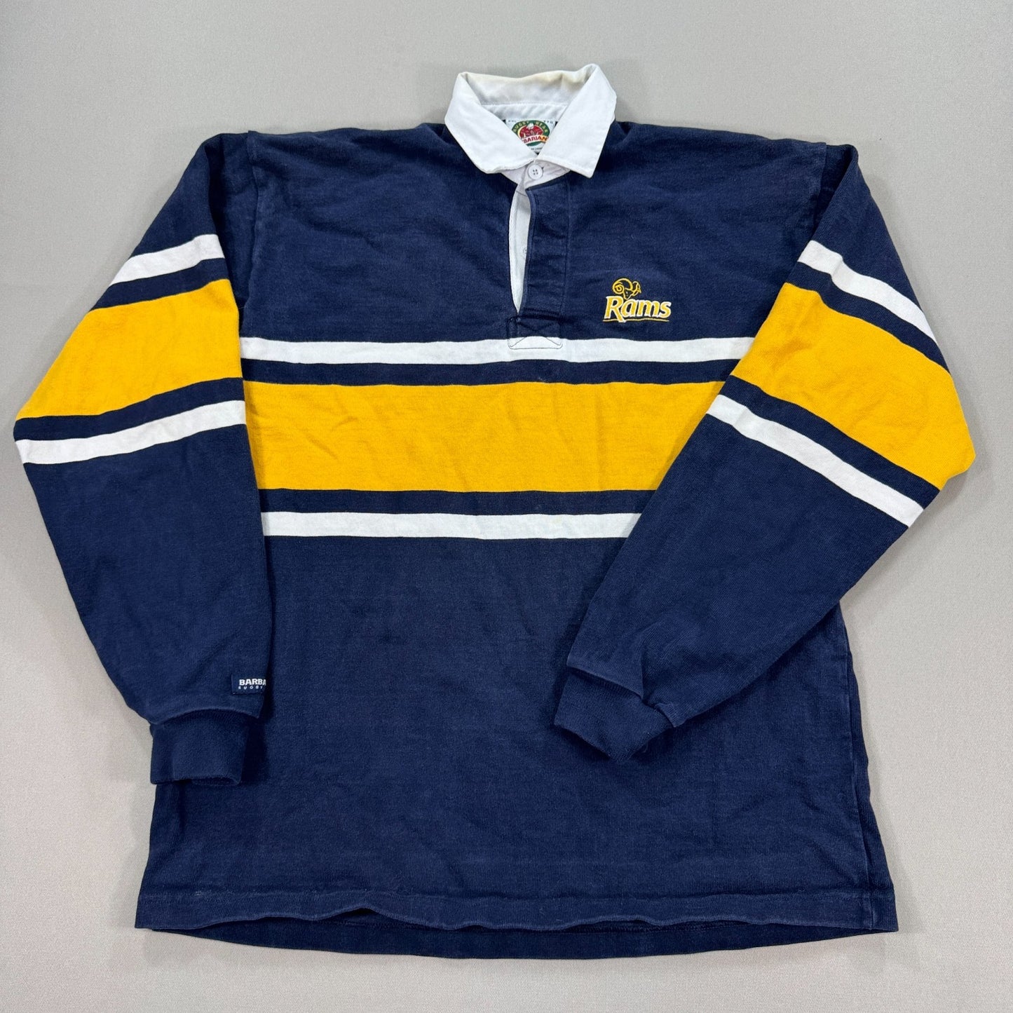 Vintage Barbarian Rugby Wear Shirt Rams / Ice mens Blue Striped Made In Canada