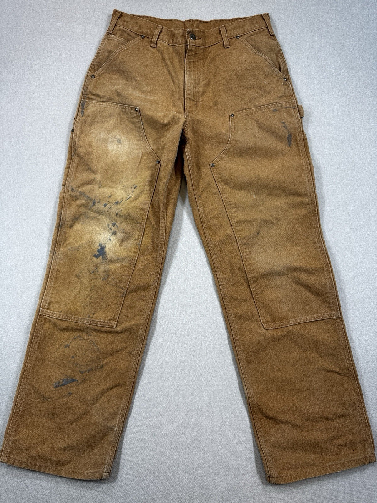 VTG Carhartt Pants Double Knee Carpenter mens 33x32 Brown Distressed Made in US