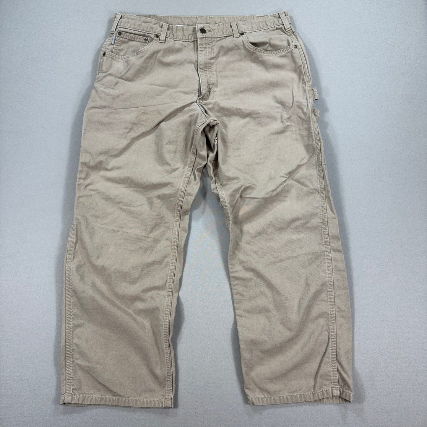 Carhartt B159-GKH Carpenter Pants mens 38x30 Beige Loose Fit Cotton Workwear