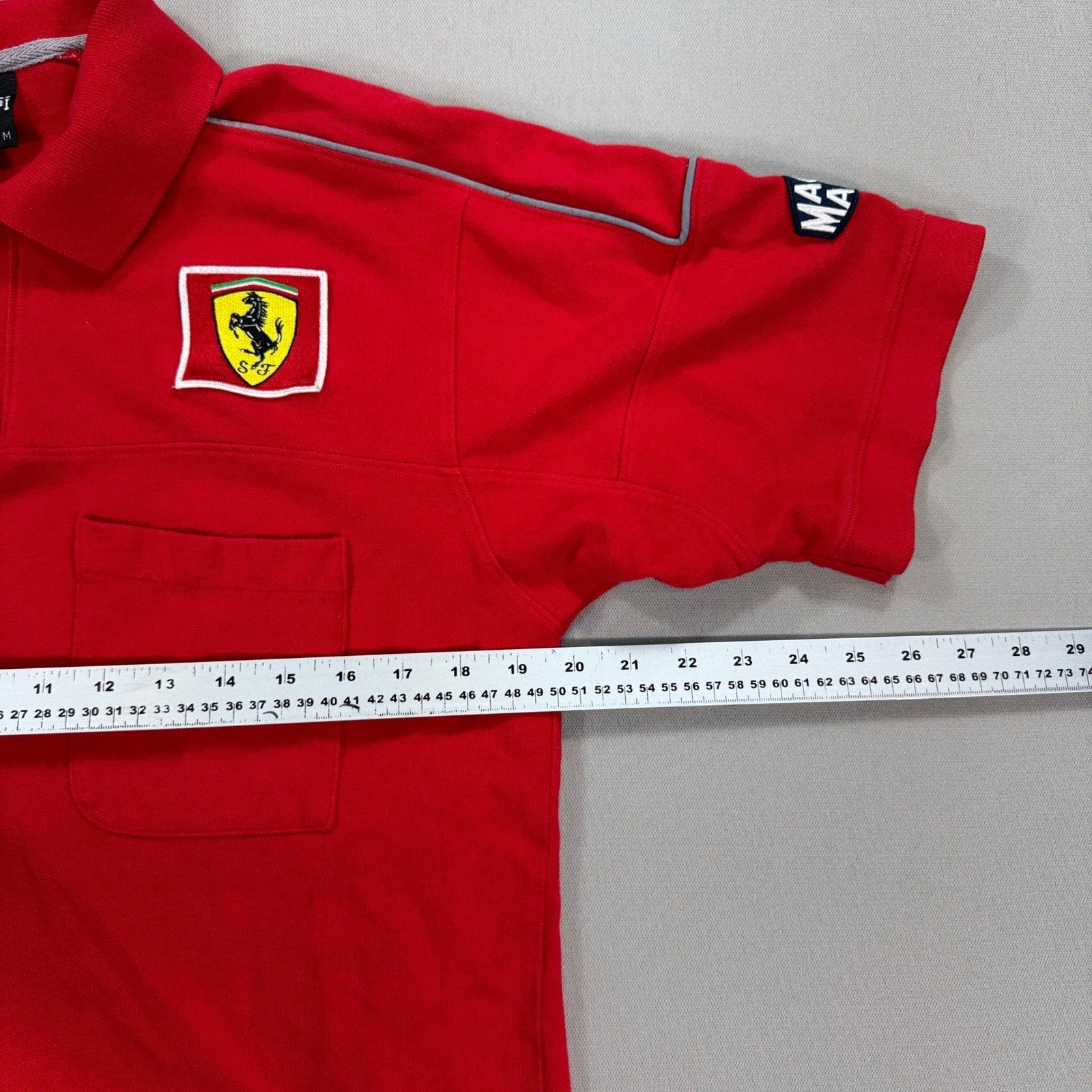 Vintage 90s Ferarri Polo Shirt Shell Magneti Marelli F1 Red mens Size Medium