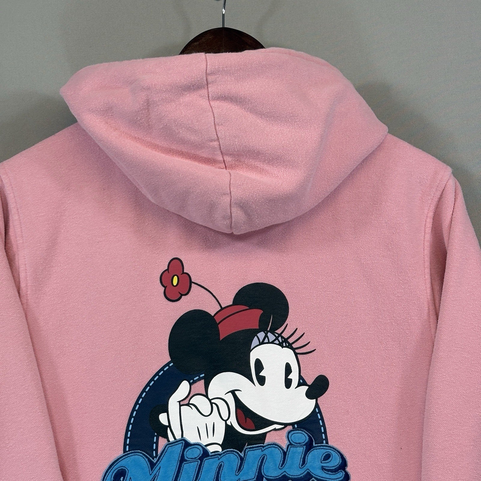 Disney Minnie Mouse Pink Zip Up Hoodie Womens Small Fleece Hooded Sweatshirt