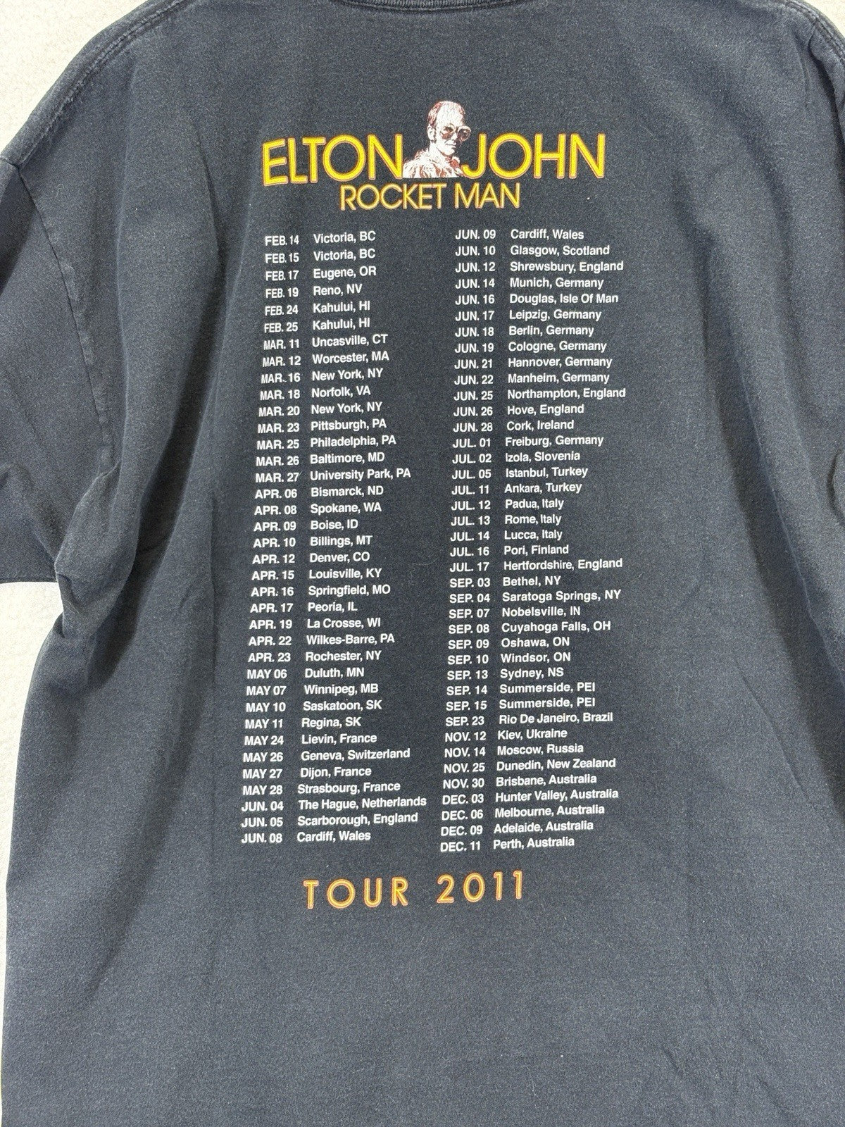 Elton John 2011 Rocket Man Tour T-Shirt Hanes Black Heavy Mens XL