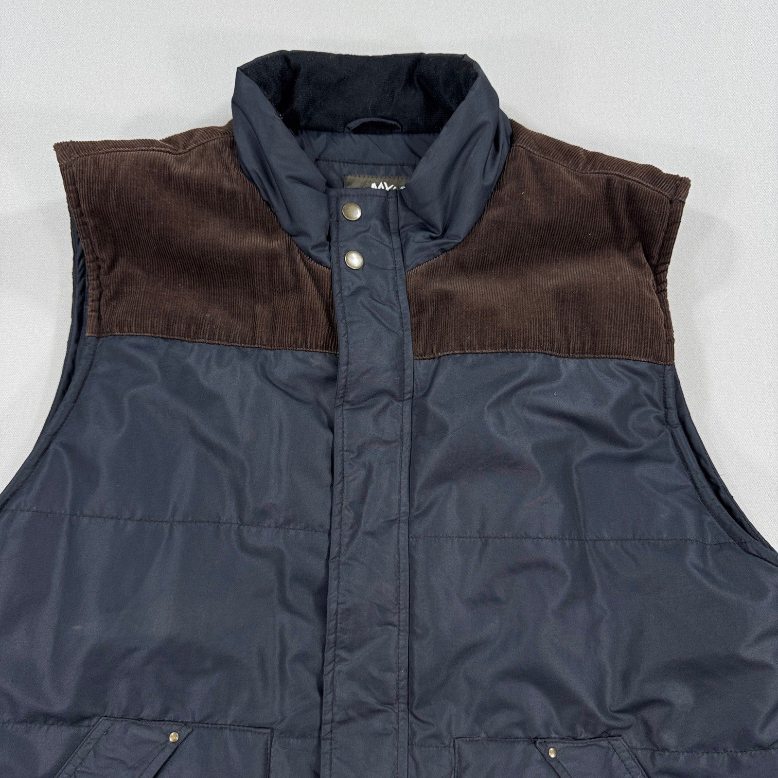 Timberland Vest Puffer Jacket Mens Large Full Zip Black With Brown Corduroy