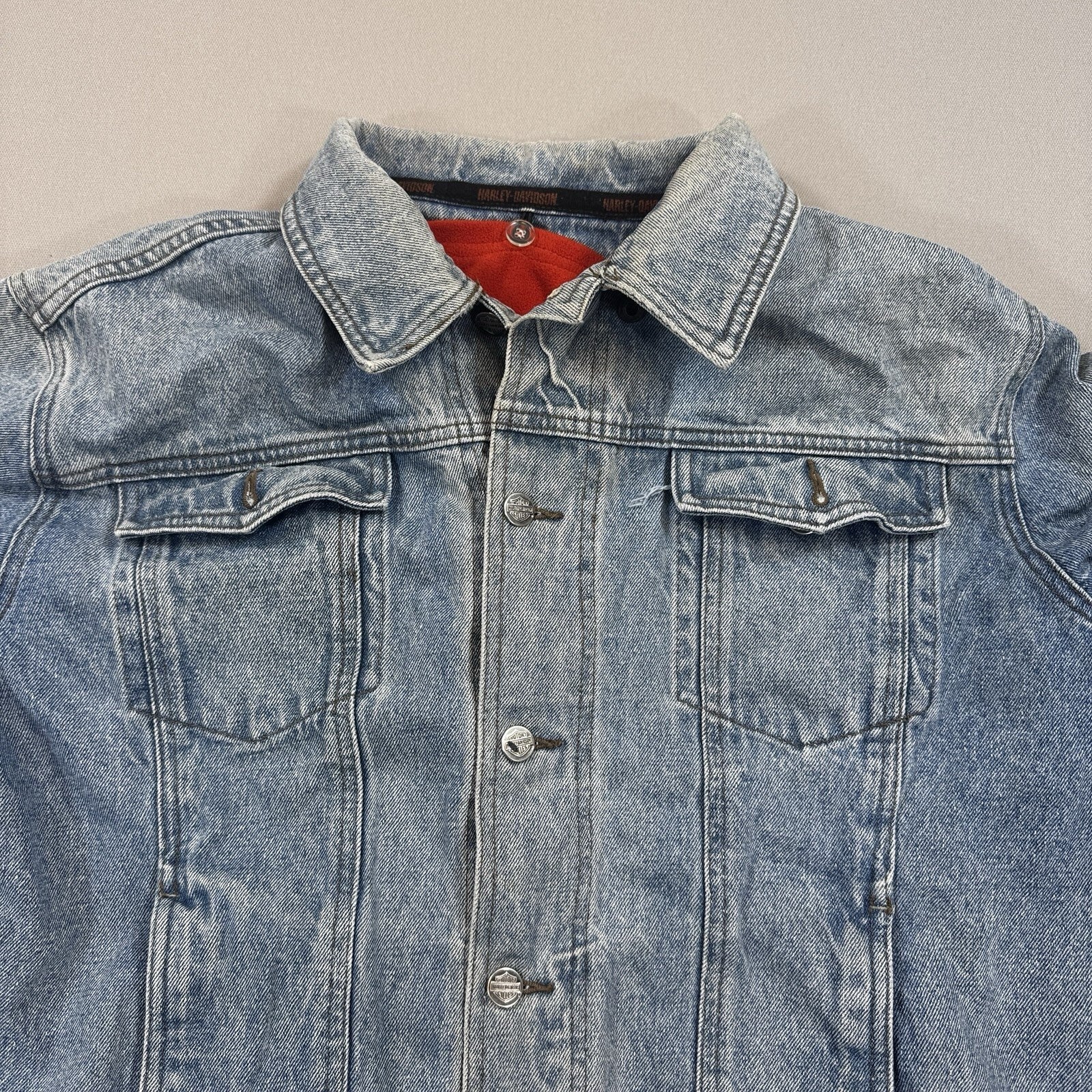 Harley Davidson Jean Jacket V-Twin Power mens Large Denim Fleece Lined 2006