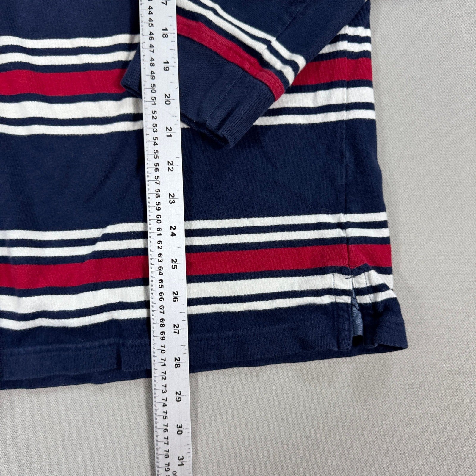 Tommy Hilfiger Polo Rugby Shirt Custom Fit Long Sleeve mens XL Navy Striped