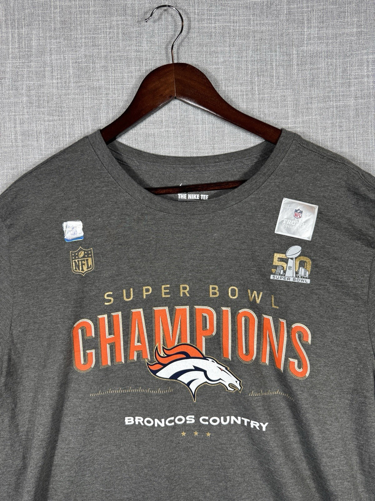 Nike Denver Bronco Super Bowl Brand New T-Shirt Mens Dark Gray XL